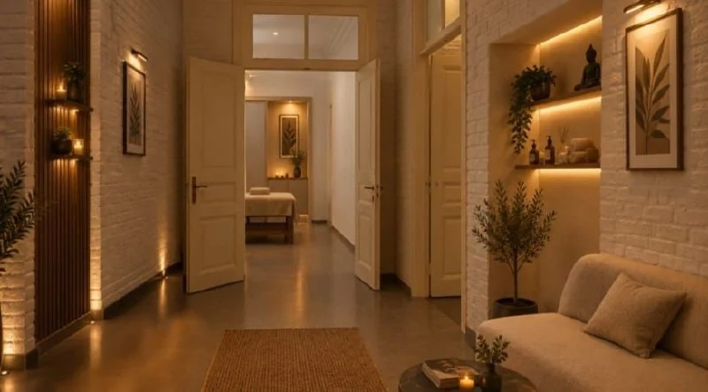 Corridor to the treatment rooms, Nizami St Massage & Spa, Baku