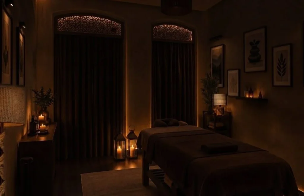 Treatment room by candlelight, Nizami St Massage & Spa, Baku