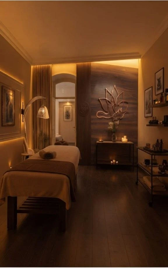 Treatment room with the lotus wall, Nizami St Massage & Spa, Baku