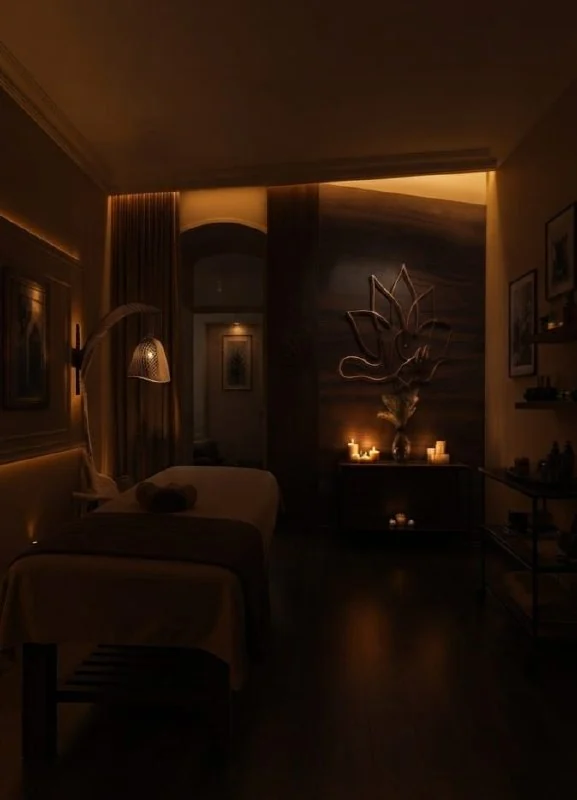 Treatment room with the lotus wall, Nizami St Massage & Spa, Baku